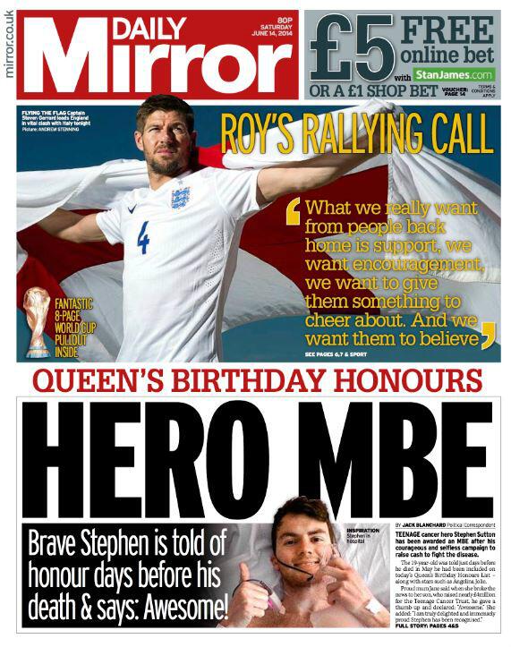 SkyNews's tweet image. DAILY MIRROR FRONT PAGE: "Hero MBE" #skypapers