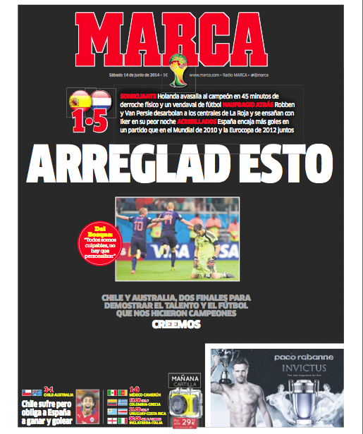 Infomedia24hrs's tweet photo. #DIARIOS #ESP #MARCA 14 Junio 2014 PDF #Directo aqui http://t.co/gRAPAd63Hj - #EspanaMundial2014 #Portada http://t.co/XgwmuDsIs3