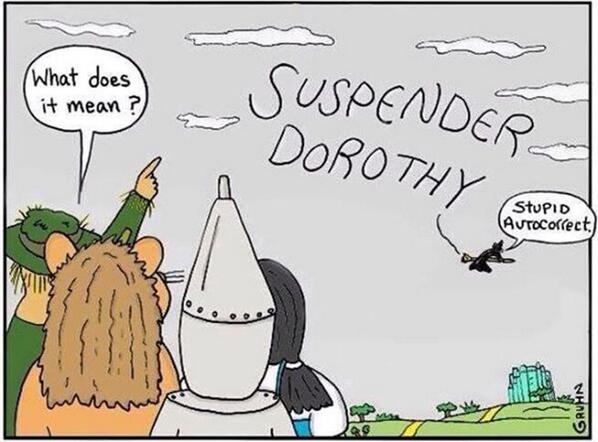 zwgman's tweet photo. Pretty funny auto-correct cartoon. Cute, huh? #funniesttumblrposts #lol #Wizards #Wicked #Lion #Scarecrow http://t.co/PrMoqAcDcK