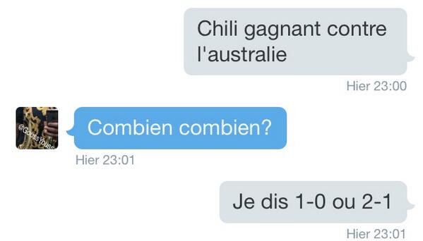 MagicPronos's tweet image. On a eu chaud pour ce match : Chili - Australie : 

Mon score exact jusque la 90eme minutes passe