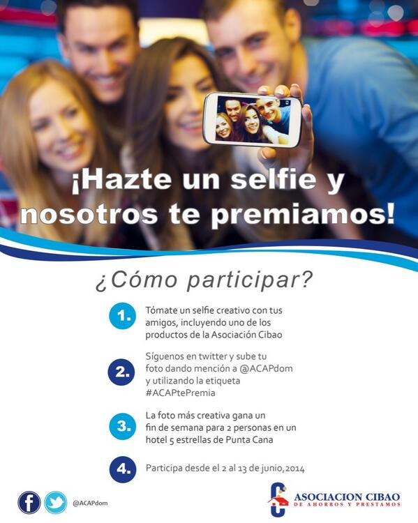 Iamdra's tweet photo. Gente! La fecha limite para subir el selfie de @ACAPdom es hoy a las 11:59 pm #ACAPtePremia mas detalles en la foto http://t.co/3kNwsoae8B