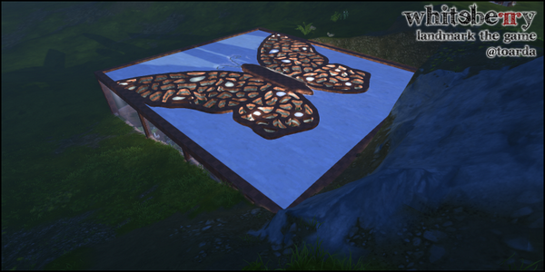 Screenshot of the atrium outside at night. Lights are hidden in the butterfly. #Landmark <a href="/DaveGeorgeson/">David Georgeson</a> <a href="/LandmarkGame/">Landmark</a>