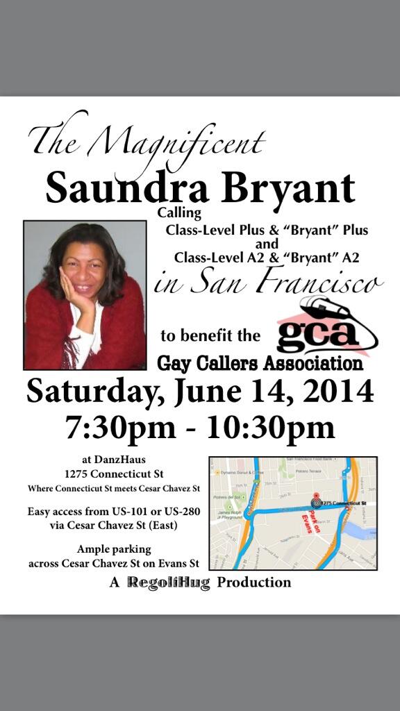 SFsquaredance's tweet image. Sandie Bryant is calling in SF on Saturday. (Jun 14 7:30 - 10:30pm)