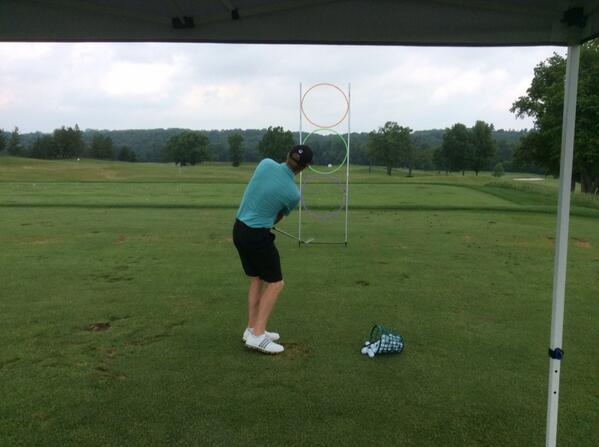 Raflewski's tweet image. A little practice working on trajectory with PGATour LatinAmerica player Robbie Greenwell #makepracticefun