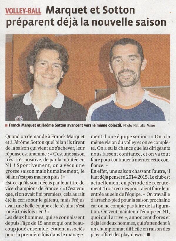 Franck Marquet et Jérome Sotton préparent la nouvelle saison.  
Article de Nathalie Maire du PROGRES :