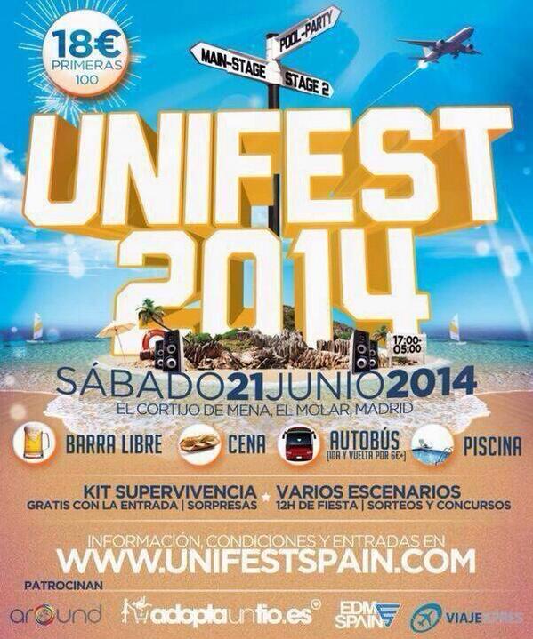 UnifestSpain's tweet photo. SOLO 7 DÍAS para la MEJOR FIESTA del verano!! #UNIFEST2014 #UNIFEST #SUMMER #FESTIVAL #POOLPARTY | http://t.co/zPl4EQydFX