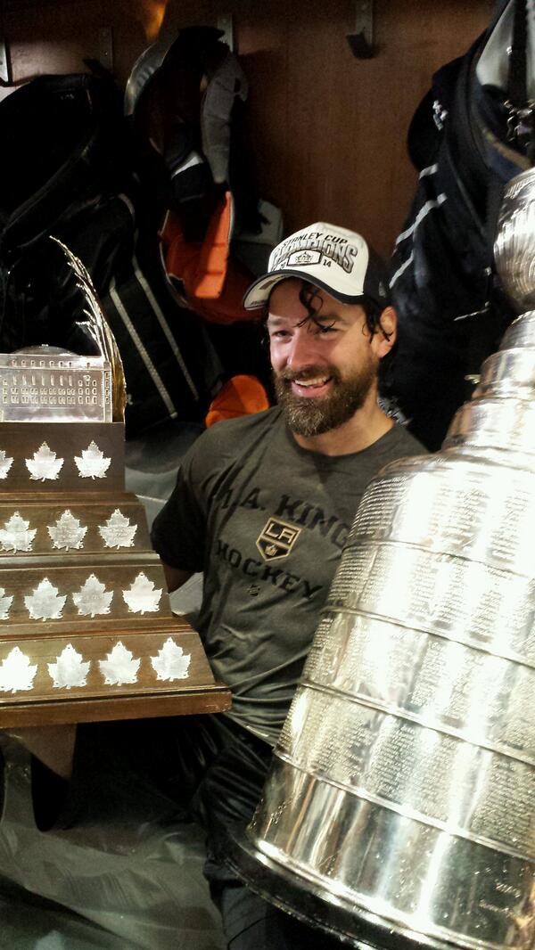 NHL's tweet photo. Just another day in the life of Mr. Game 7. RT @keeperofthecup: Justin Williams &amp; his hardware. #StanleyCup http://t.co/771YsilqNk