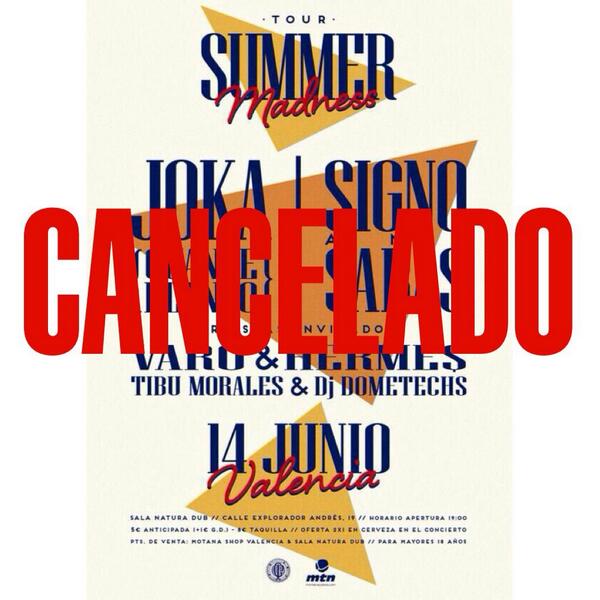 La policía ha precintado la sala Natura Dub. Lo sentimos pero el concierto de hoy en Valencia queda cancelado.