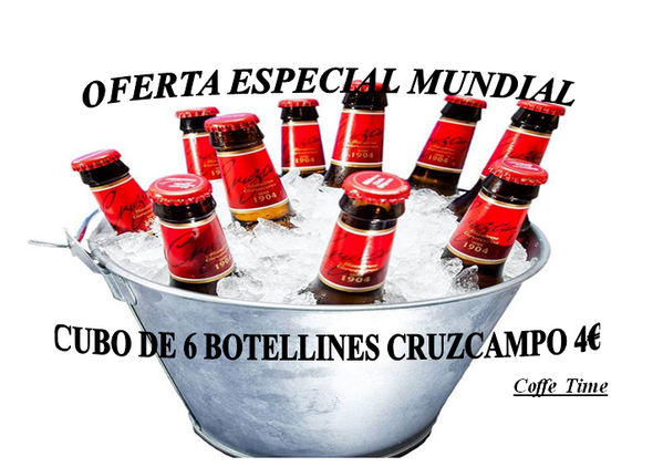 CoffeTimeAlcala's tweet photo. Cubo de 6 botellines @Cruzcampo POR SOLO 4€!!! EN COFFEE TIME!!! VENTE Y DISFRUTA DEL MUNDIAL CON NOSTROS!! http://t.co/wQyxUIqZS0