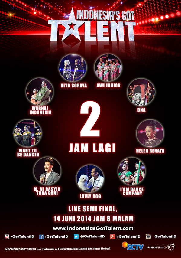GotTalentID's tweet photo. 2 JAM LAGI #IGTLive @SCTV_ akan hadir di hadapan kamu. Sudah siapa?? :D http://t.co/hpa10dIKRE