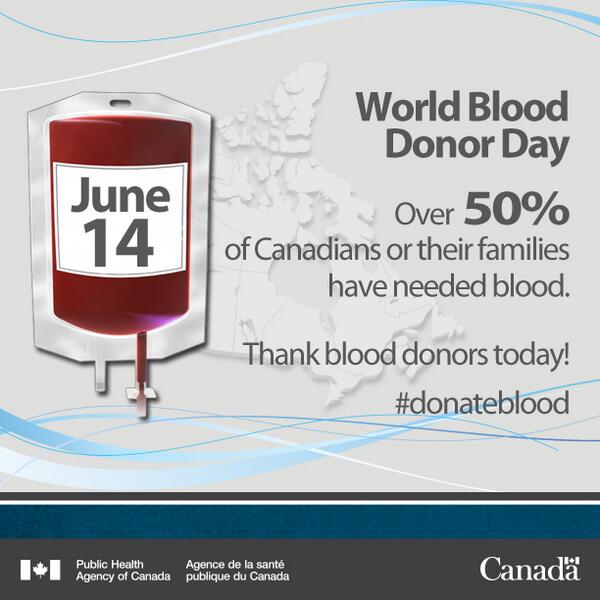 +50% of Canadians or their families have needed blood. Thank blood donors today! #donateblood