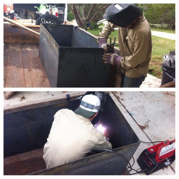 TXKitchenGarden's tweet photo. Now making welded steel garden bed! This one is headed to the new @Earth_Burger in San Antonio! http://t.co/SEpnen524I