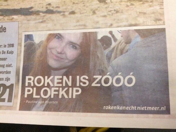 'Roken is zóóó plofkip'