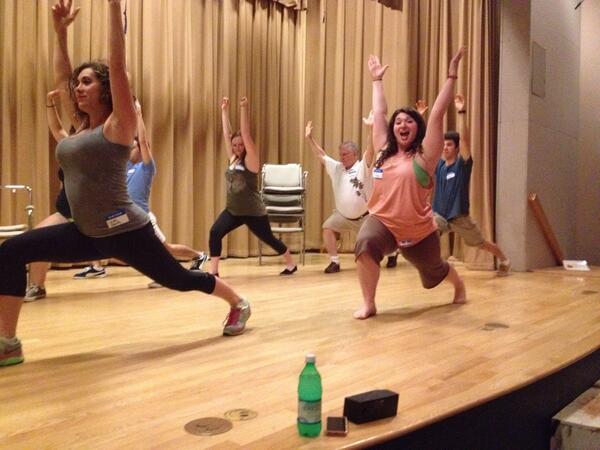 DanMonopoli's tweet photo. The #RePlay Theatre Group's cast of #GODSPELL warming up before rehearsal to love is easy...Because it is!@Themowglis http://t.co/tiofT2wIHk