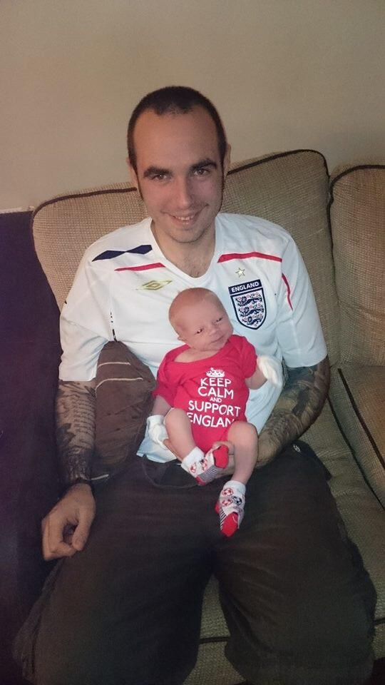 GavExall's tweet photo. World Cup time with my 6 day old son #myworldcupseat http://t.co/dCcBjQ4c56