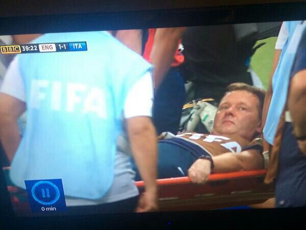NDAV5L's tweet photo. England's physio stretchered off after falling into a coma listening to Phil Neville's commentary. http://t.co/ZcdJbwyUf0