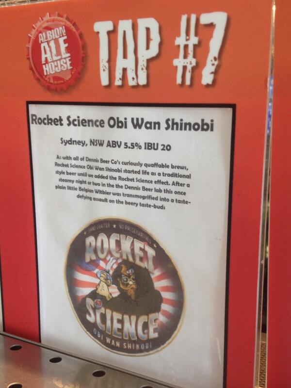 DennisBeerCo's tweet photo. #RocketScience Obi Wan Shinobi now on tap @AlbionNewcastle - pure ninja funk! #craftbeer #newcastle http://t.co/8BXtZFpm6E