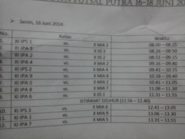 delapan2016's tweet photo. Selamat pagi 8'16! Senin porak dimulai jam 8 ya. Ini rundown jadwal main hari senin. Semangat! Cc: @osissman8bdg http://t.co/8OntytIqoM