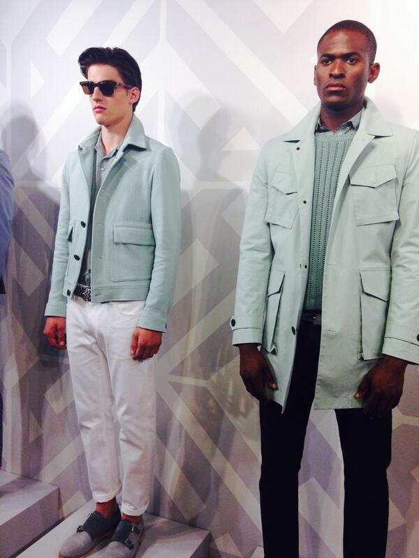 Post a fainting model, <a href="/SirHardyAmies/">Hardy Amies</a> showcases sumptuous pastilles. Wicked. <a href="/BritishGQ/">British GQ</a> #LCM2014