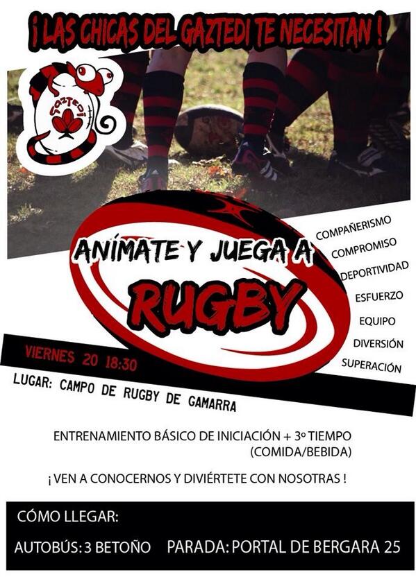 GAZTEDI_RUGBY's tweet image. Anima zaitez errugbian jokatzera!Ekainaren 20an Gamarran!!