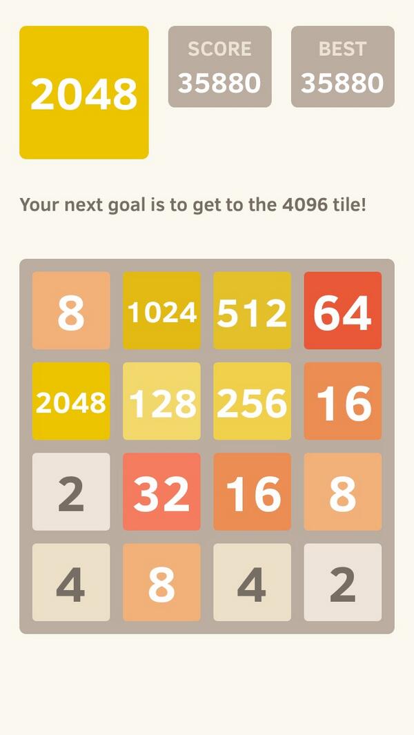 prasanna77's tweet photo. I scored 35880 points at 2048, a game where you join numbers to score high! @2048_game https://t.co/OhmsbQzl2h http://t.co/sGtB5VBhCF