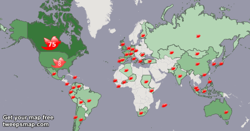 My followers are in Canada(75%), USA(8%)... Get your map too: tweepsmap.com/!OsiskoMine