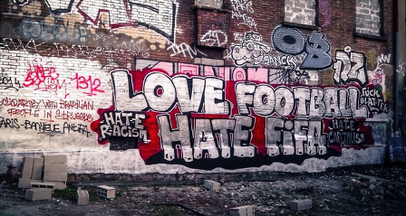 'We love football, we hate Fifa' mural in #Paris #OccupyWorldCup