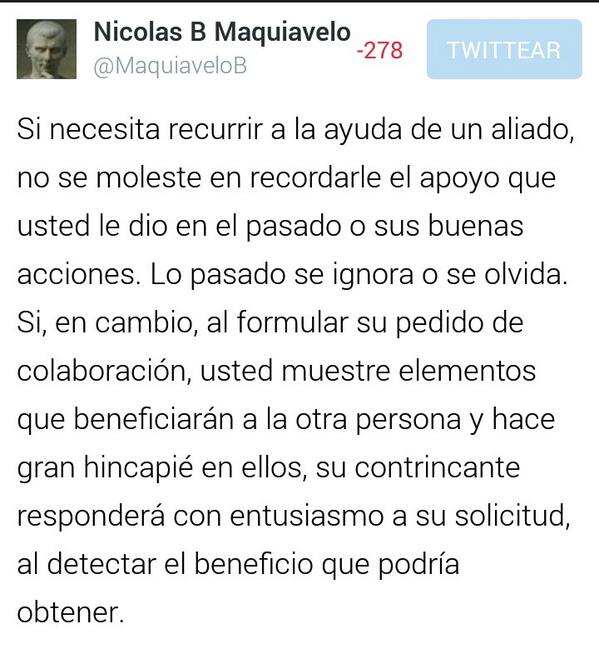 Makiavelob's tweet image. Cuando pida ayuda, no apele a la compasión, sino a su egoísmo .

#LeyesDelPoder