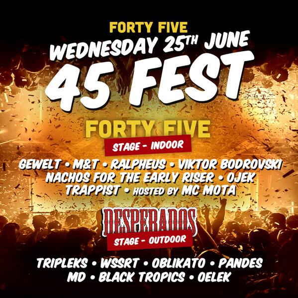 FortyFiveClub's tweet image. So here it is, the #45FEST line-up! We added an outdoor @Desperados_BE stage for xtra pleasure facebook.com/events/4581585…