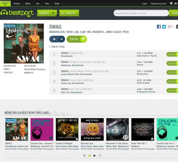 noiselabuk's tweet photo. Out now. @wonderlushmusic - swag. Plus remixs. @TheWideboys @noiselabuk @jamesblackpitch . slim Tim :) http://t.co/UMq2a8nuI3