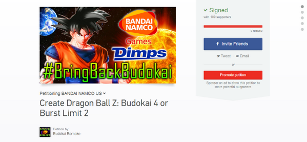 Mourossonero's tweet image. 100 signatures!!! #BringBackBudokai : change.org/en-CA/petition… @BandaiNamcoUS @BandaiNamcoUK @BandaiNamcoES