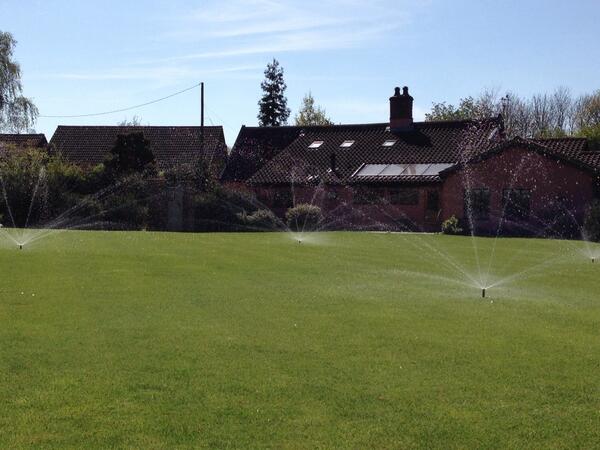 Lawn irrigation. All trenches back filled and turf reinstated. Irrigation system tested and handed over to client.
