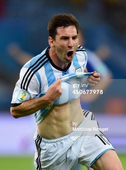 Messi celebrates after his first WorldCup goal in 8 years.