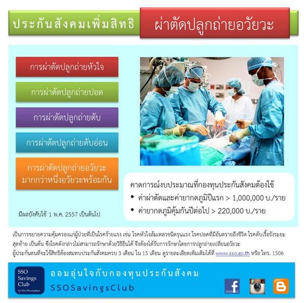 ssopr77's tweet photo. @tri333 @nuisaran @js100radio สิทธิประโยชน์ควรรู้.......ประกันสังคมเพิ่มสิทธิ"ผ่าตัดปลูกถ่ายอวัยวะ" #ssopr77 http://t.co/CSLUil4uPx