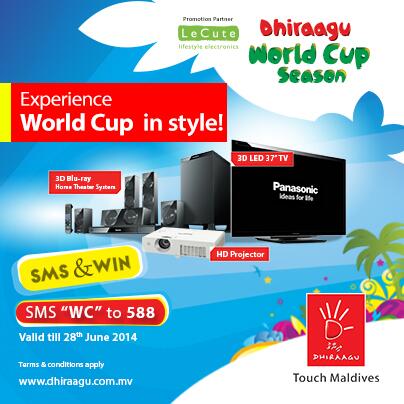 Dhiraagu's tweet photo. Stand the chance to WIN amazing prizes! All u have to do is SMS to 588 with the keyword WC ! #SMSnWIN #WorldCupSeason http://t.co/qwKEaF2kwX