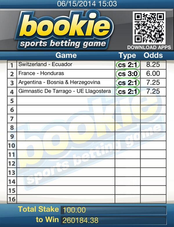 Ticket of the week. Congrats to Rosendo Perez. The correct score is guessed for 4 GAMES