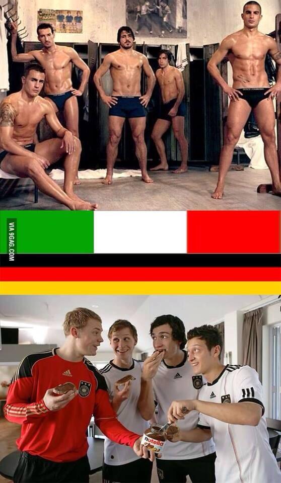 italian football team: undressed by Dolce e Gabbana VS german football team: sponsored by Nutella(italy) гэнэ дээ хе