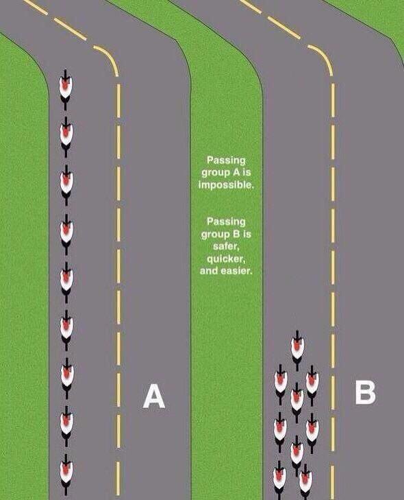 VC_Revolution's tweet image. The reason as to why it's not safe for cyclists to ride in single file, especially when in a group. Please RT.