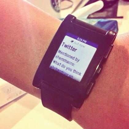 changroy's tweet image. @XchTechnology well I'm wearing one @emmacro  #XchTechChat #pebble #awesome