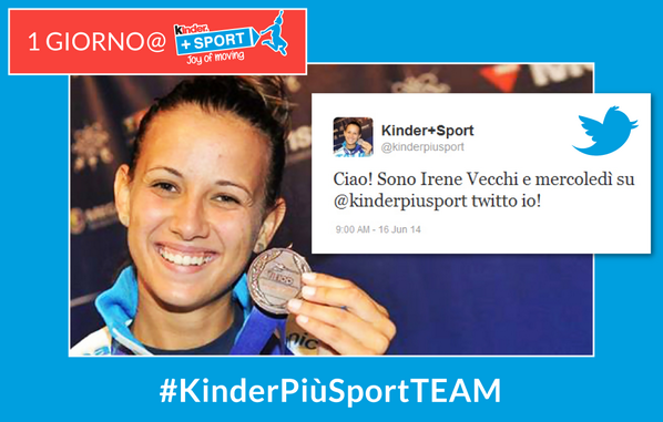 KinderJoyMoving's tweet photo. Il 18 giugno Irene Vecchi twitta su @kinderpiusport! Stay tuned! #KinderPiùSportTEAM @Federscherma @IreVecchi http://t.co/lqR9jLd2NP