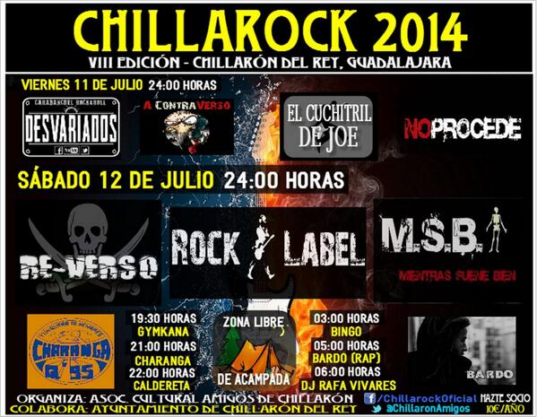ChillaronAmigos's tweet photo. CARTEL OFICIAL CHILLAROCK 2014

@losNOPROCEDE @acontraverso @MSBrocks @Desvariados @CharangaQ95 @RE_VERSO http://t.co/6Fg8gaS8qu