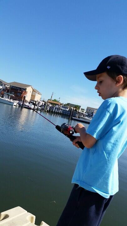 1st flounder by pole and a few crabs. Rowan and Fischer feel right at home.