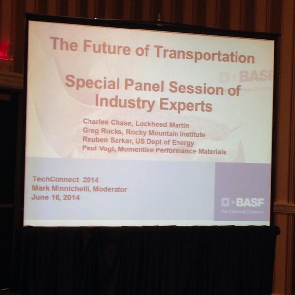 ExecutiveCoach's tweet image. Special panel on the future of transportation @BASFCorporation #techconnectworld #techconnect