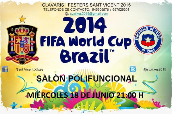 18 D JUNIO, ESPAÑA VS. CHILE EN EL POLIFUNCIONAL D CHILCHES A CARGO D <a href="/svxilxes2015/">SantVicentXilxes2015</a> #LaRojaNoEsDeChileLaRojaEsNuestra