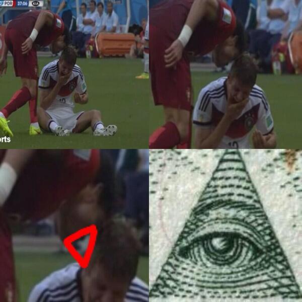 FunnyPicsDepot's tweet image. DID PORTUGAL'S PEPE HEADBUTT THOMAS MÜLLER OR FORCE HIM TO JOIN THE ILLUMINATI? #WorldCup2014