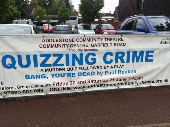 Looking forward to attending Quizzing Crime this weekend at Addlestone Community Centre #murdermystery <a href="/WTFaddlestone/">Around Addlestone</a>