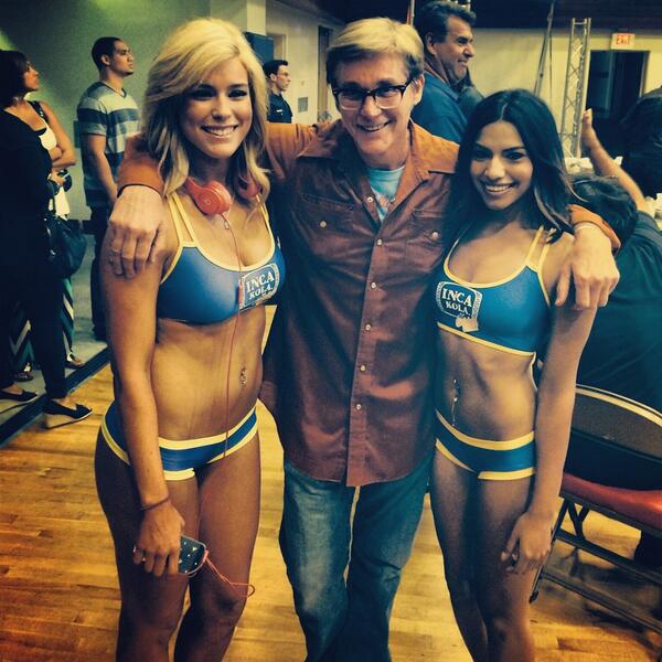 RFAfighting's tweet photo. @RFAfighting ring girls @KaylaRauer &amp; @KaylahGil with @JohnKricfalusi1, the genius who created "Ren &amp; Stimpy". #RFA15 http://t.co/y8qb1PQeT4