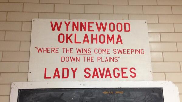 Interesting play on the words of our state song in this old locker room. #Wynnewood