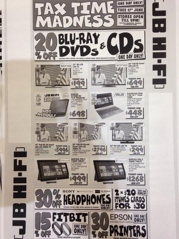 RachelL_JBaus's tweet photo. ONE DAY ONLY TAX TIME MADNESS❗️20% off CDs, DVDs &amp;Bluray!! Heaps of savings instore. Closing at 9pm so GET HERE TODAY http://t.co/PTCKfm5bBU