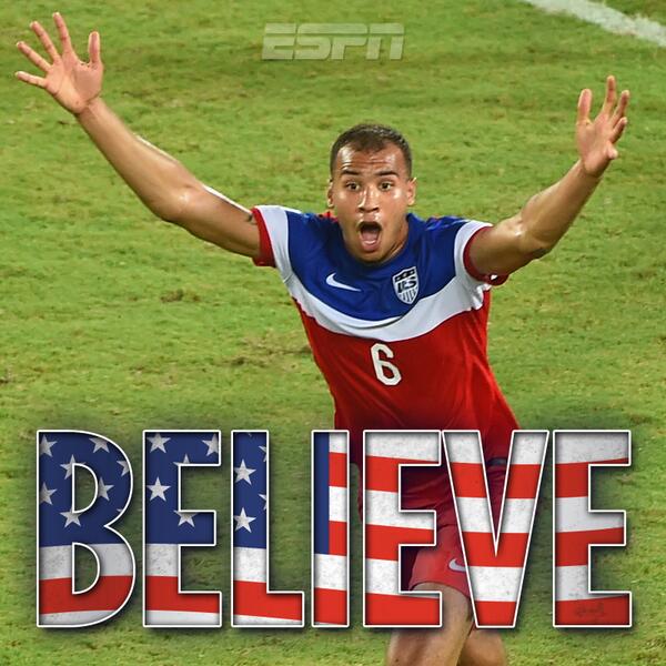 espn's tweet photo. There’s one word to describe @ussoccer: BELIEVE http://t.co/Tx705sxO19